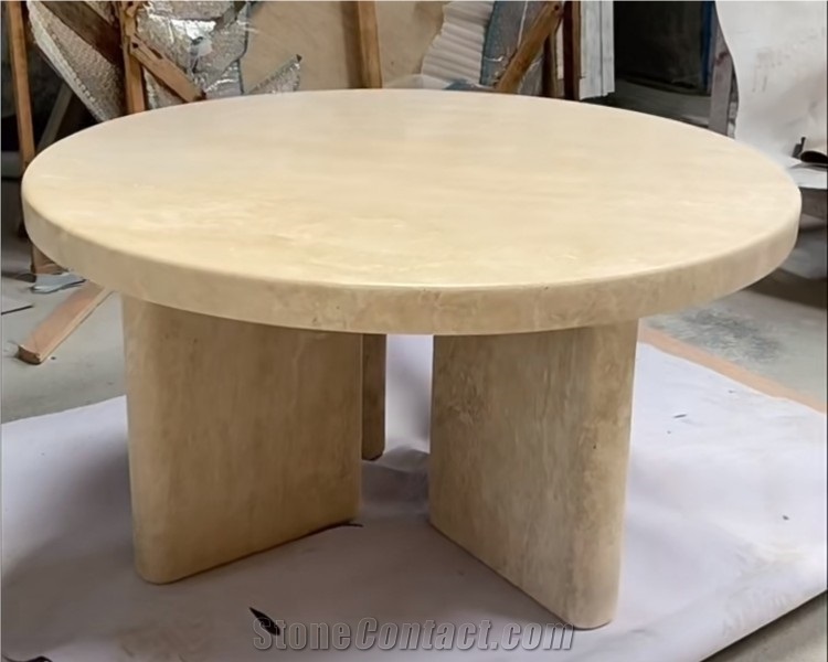 Natural Stone Beige Travertine Side Table Stone Stool