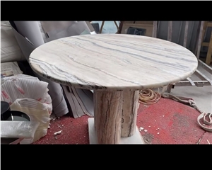 Natural Stone Traonyx Travertine Tea Table Coffee Round Top Table