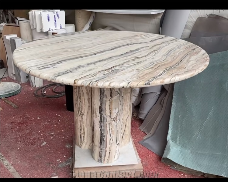 Natural Stone Traonyx Travertine Tea Table Coffee Round Top Table