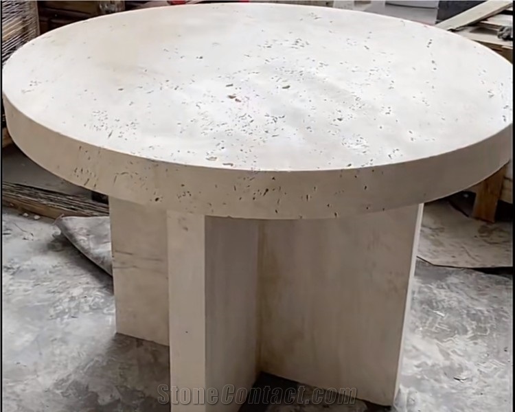 Natural Stone Traonyx Travertine Tea Table Coffee Round Top Table