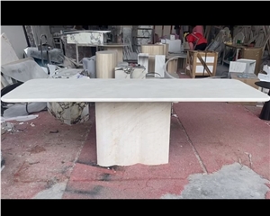 Newest Super White Travertine Precious Stone Dinning Table Newest Super White Travertine Precious Stone Dinning Table