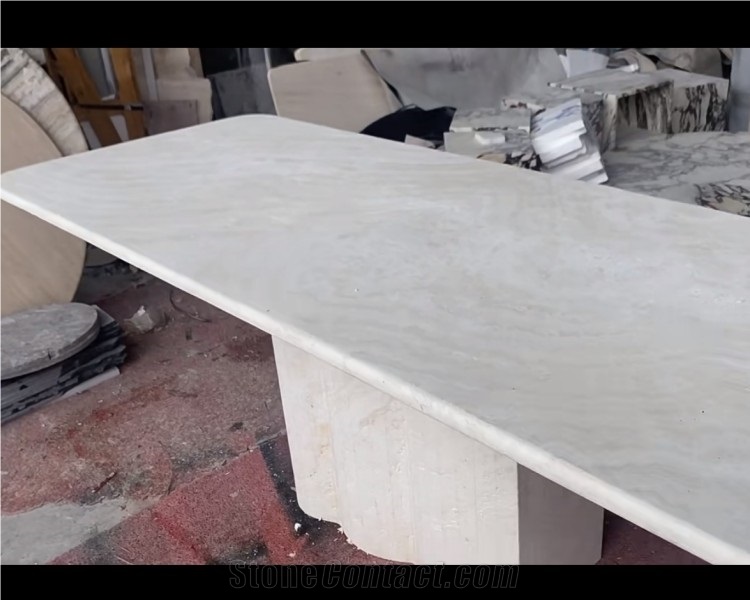 Newest Super White Travertine Precious Stone Dinning Table