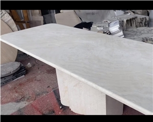 Newest Super White Travertine Precious Stone Dinning Table