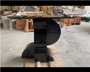 Oval Shape Natural Nero Marquina Marble Dinning Table