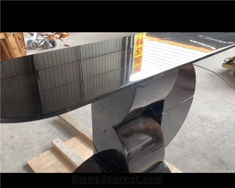 Oval Shape Natural Nero Marquina Marble Dinning Table