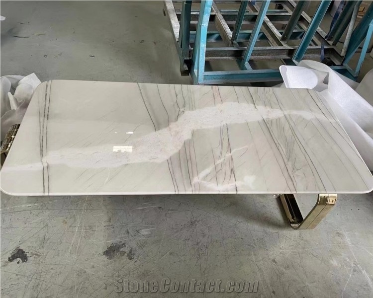 Oval Shape Natural Nero Marquina Marble Dinning Table