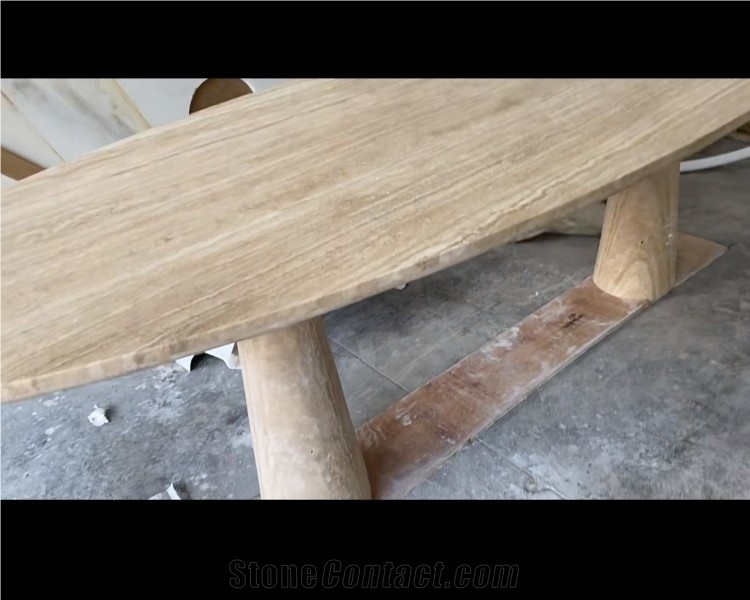 Oval Shape Travertine Coffee Tea Table Beige Stone Furniture