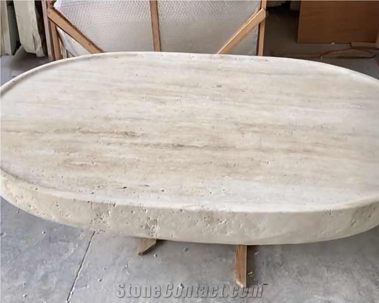Oval Shaped Super White Travertine Coffee Table
