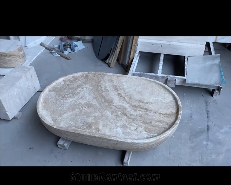 Oval Shaped Super White Travertine Coffee Table