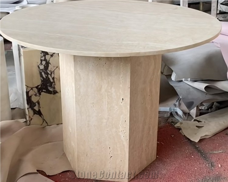 Oval Shaped Super White Travertine Coffee Table