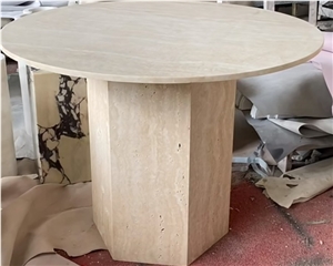 Oval Shaped Super White Travertine Coffee Table
