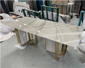 Rectangle Custom Cut White Macaubas Quartzite Dining Table
