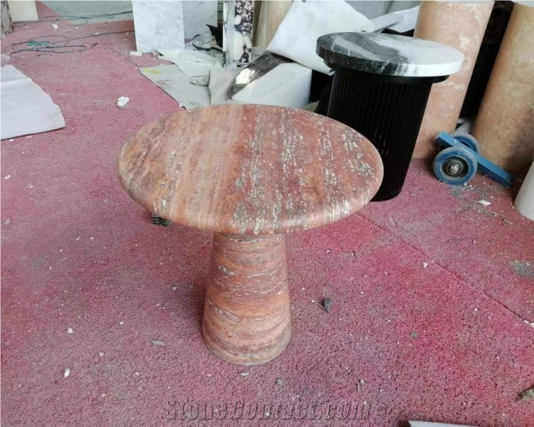 Red Travertine Stone Table Living Room Side Table Stool