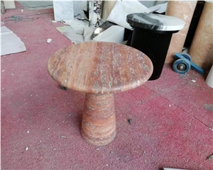 Red Travertine Stone Table Living Room Side Table Stool