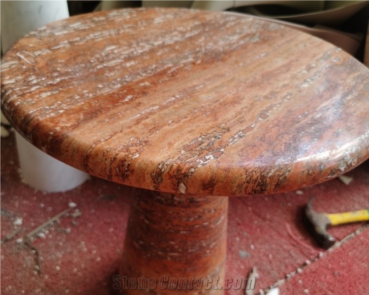 Red Travertine Stone Table Living Room Side Table Stool