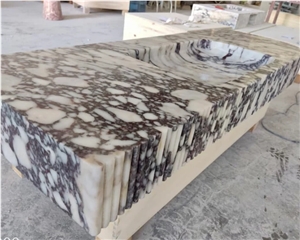 Solid Calacatta Viola Marble Sink Flute Side Bathroom Vanity