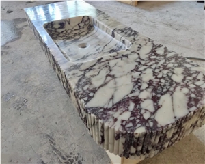 Solid Calacatta Viola Marble Sink Flute Side Bathroom Vanity