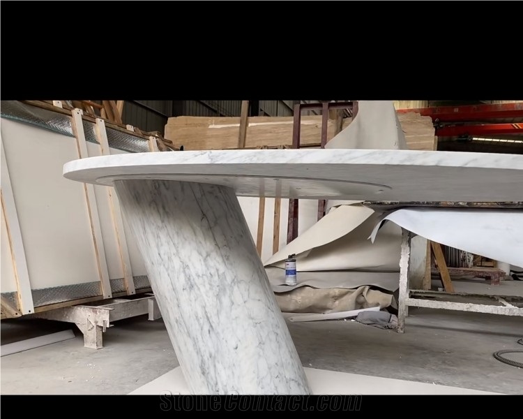 White Bianco Carrara Marble Natural Stone Center Table