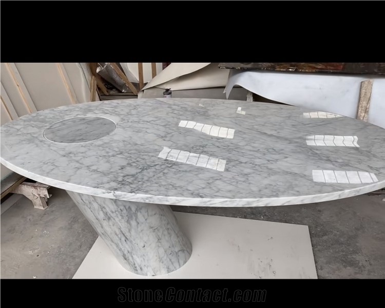 White Bianco Carrara Marble Natural Stone Center Table