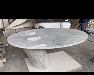 White Bianco Carrara Marble Natural Stone Center Table