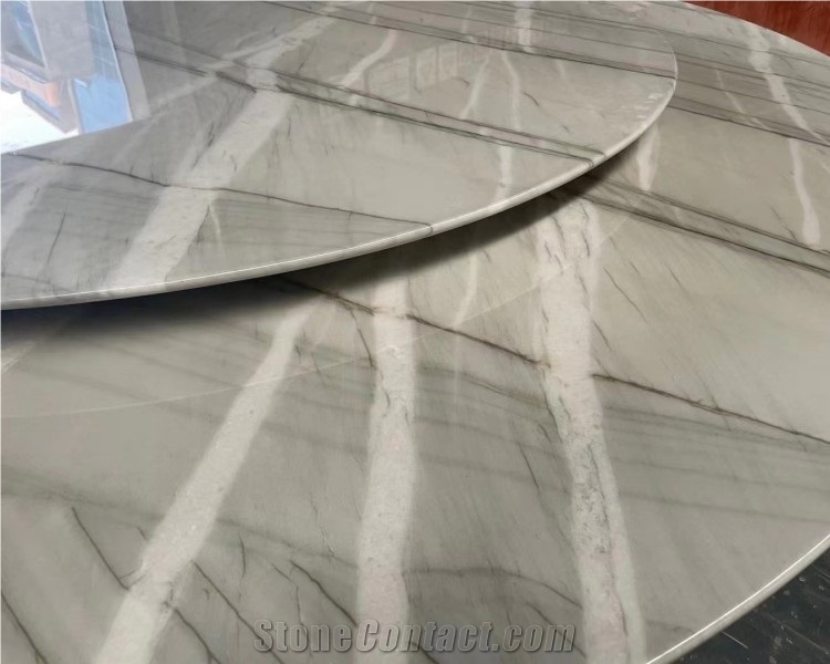White Macaubas Quartzite Dining Table With Stainless Steel