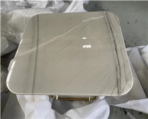 White Macaubas Quartzite Dining Table With Stainless Steel