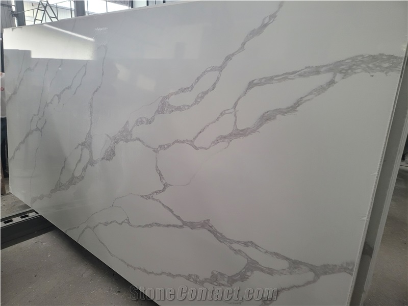 Good Quality Calacatta White Quartz Big Slabs