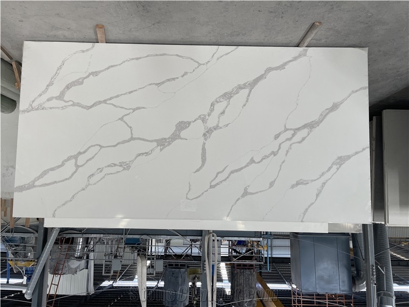 Good Quality Calacatta White Quartz Big Slabs