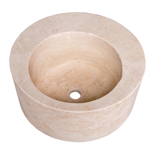 Natural Stone Light Beige Travertine Round Sink Honed (D)18"