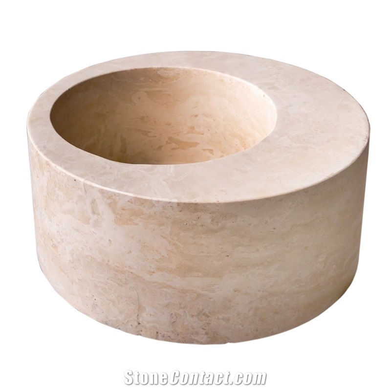 Natural Stone Light Beige Travertine Round Sink Honed (D)18"