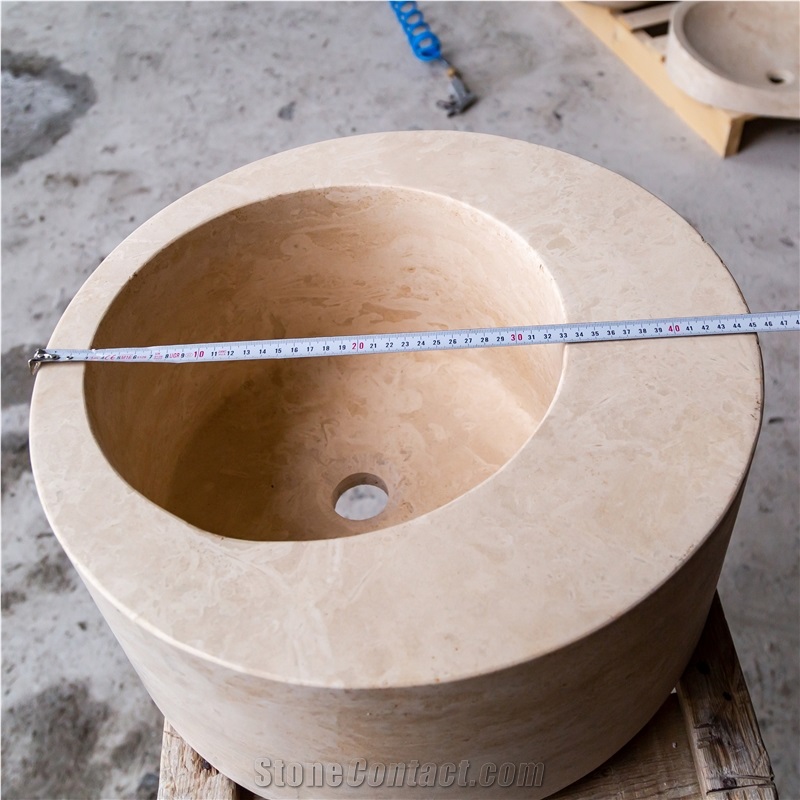 Natural Stone Light Beige Travertine Round Sink Honed (D)18"
