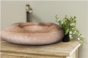 Noce Travertine Natural Stone Kayak Design Vessel Sink Honed