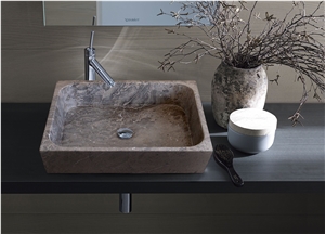 Tundra Gray Marble Farmhouse Rectangular Sink