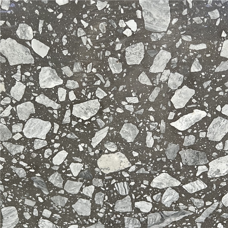 Artificial Polished Grey Terrazzo Stone Slabs For Floor Wall