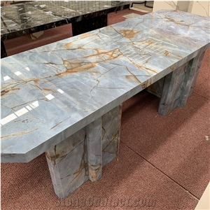 Luxury Blue Artificial Sintered Stone Dining Table