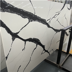 White Quartz Stone Slab With Black Veins For Kitchen Design