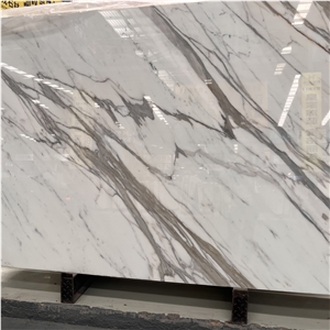 Calacatta White Marble Slab With Grey Veins For Hotel Wall Calacatta White Marble Slab With Grey Veins For Hotel Wall