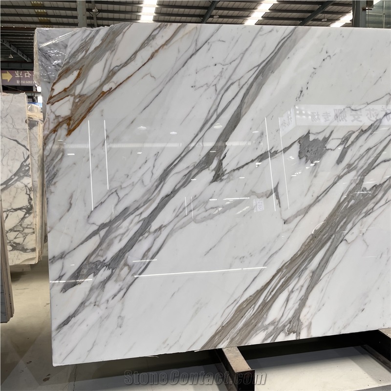 Calacatta White Marble Slab With Grey Veins For Hotel Wall