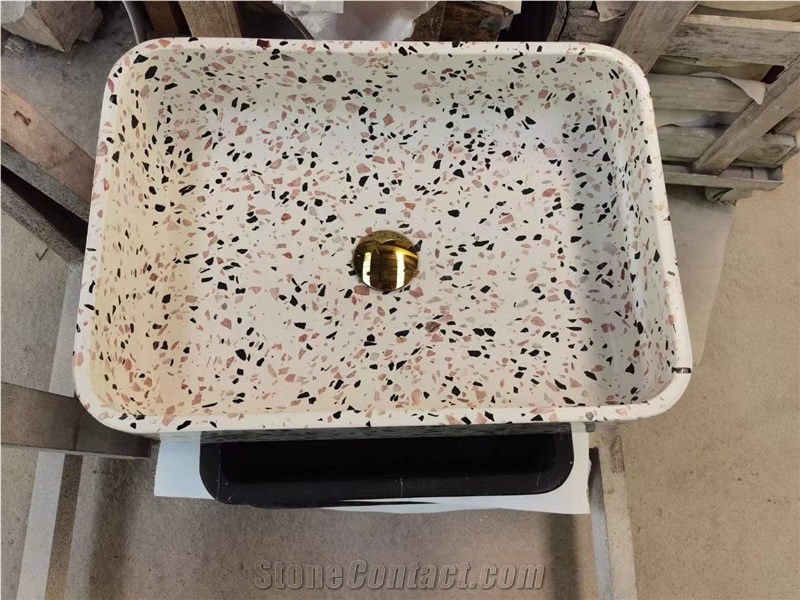 Terrazzo Bathroom Counter Sink Stone Wash Basin Design