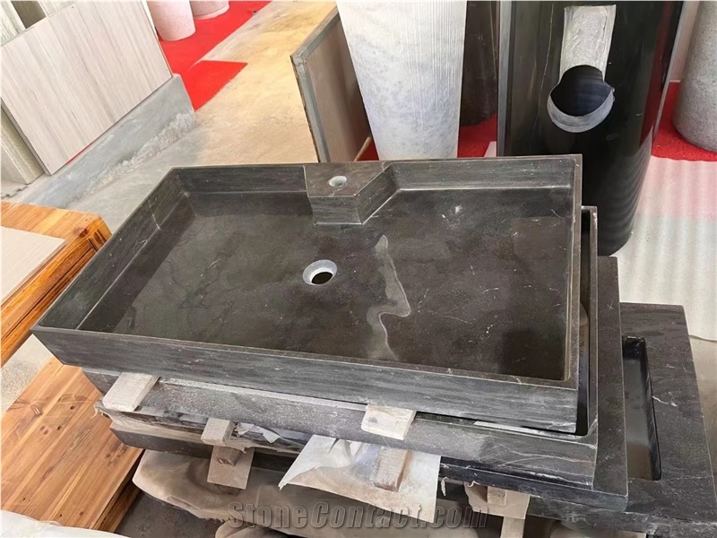 Belgian Blue Limestone Bathroom Counter Sink Rectangle Basin