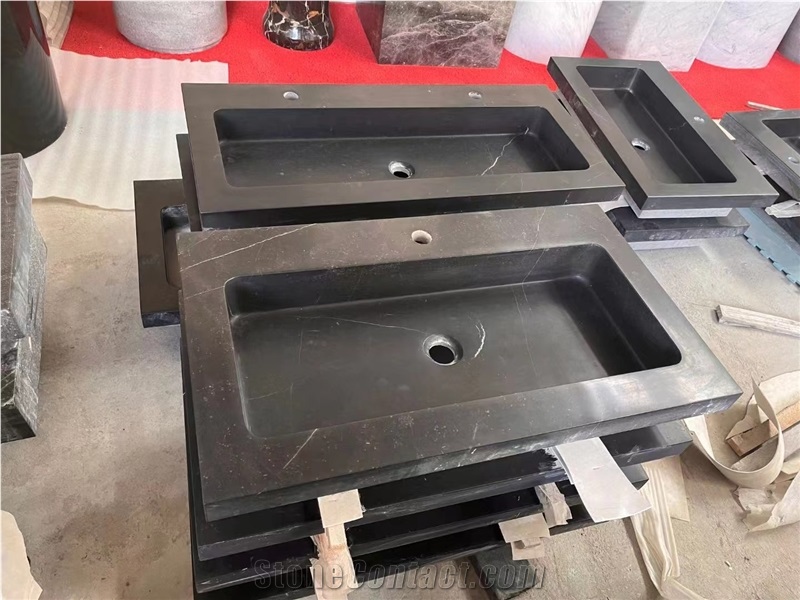 Honed China Blue Limestone Bathroom Wash Basin Rectangle Farm Sink