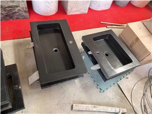 Honed China Blue Limestone Bathroom Wash Basin Rectangle Farm Sink