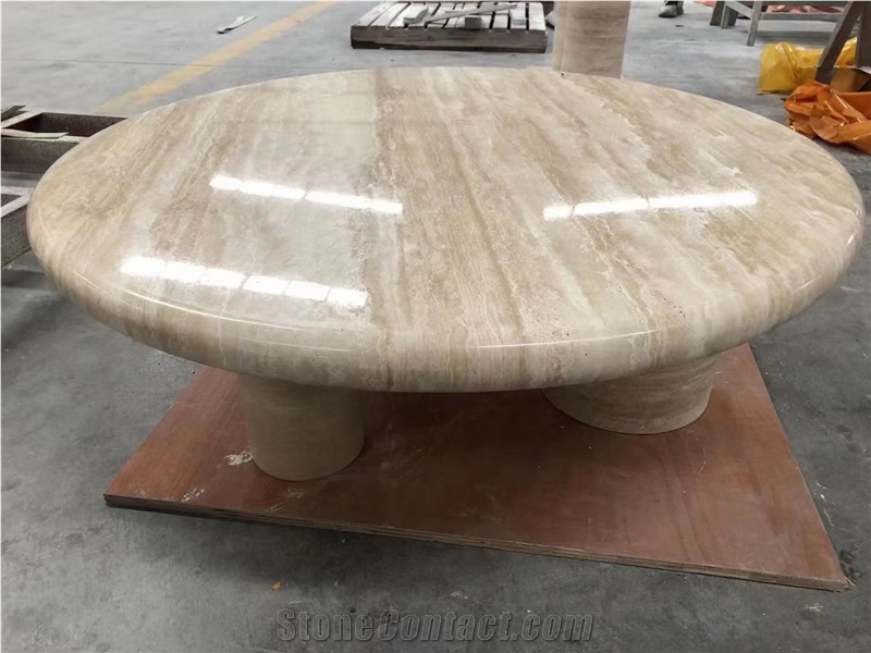 Luxury Stone Hotel Furniture Red Travertine Coffee Table Set