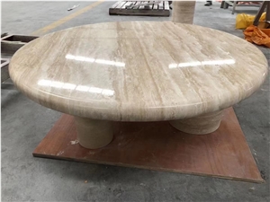 Luxury Stone Hotel Furniture Red Travertine Coffee Table Set