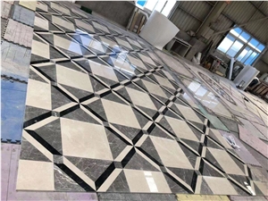 Marble Floor Mosaic Waterjet Cut Square Medallions For Lobby