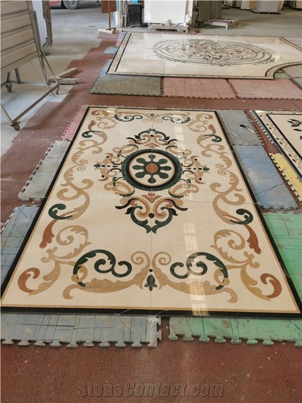 Marble Floor Mosaic Waterjet Cut Square Medallions For Lobby