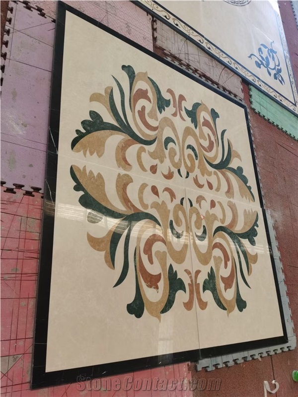 Marble Floor Mosaic Waterjet Cut Square Medallions For Lobby