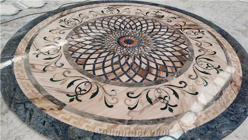 Marble Waterjet Flower Pattern Square Lobby Floor Medallions