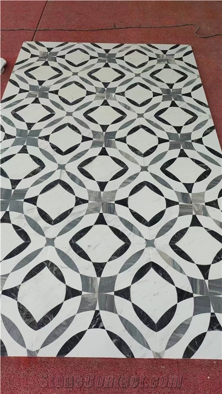 Marble Waterjet Flower Pattern Square Lobby Floor Medallions