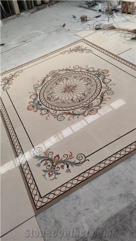 Marble Waterjet Flower Pattern Square Lobby Floor Medallions